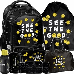 PLECAK SZKOLNY SMILEY DO 1 KLASY EMOTIKONY KOMPLET 6 ele BUŹKI EMOTKI PASO