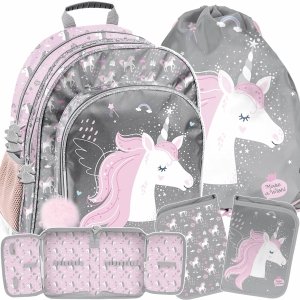 JEDNOROŻEC PLECAK SZKOLNY DO KLAS 1-3 PODSTAWÓWKI KOMPLET 3w1 DZIEWCZĘCY