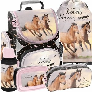 KOŃ TORNISTER SZKOLNY ZESTAW 5w1 W KONIE DO 1 KLASY PODSTAWÓWKI z KONIEM