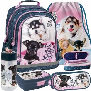 KOMPLET 5el DERFORM PLECAK Z PIESKAMI DLA UCZENNICY SZKOLNY PIESEK