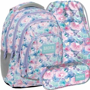 BACKUP PLECAK MŁODZIEŻOWY WIOSENNE KWIATY SZKOLNY DZIEWCZĘCY ZESTAW 3w1