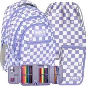 FIOLET SZACHOWNICA MŁODZIEŻOWY PLECAK BACKUP DZIEWCZĘCY SZKOLNY ZESTAW 3ele