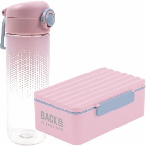 ZESTAW ŚNIADANIOWY BIDON ŚNIADANIÓWKA FREE BPA RÓŻOWY DLA DZIEWCZYNEK