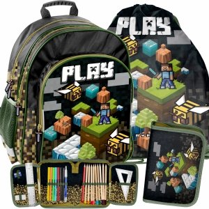 Gamer Plecak Szkolny Gra Minecraft Pixele zestaw 3ele. do 1 klasy [PP22GM-090]