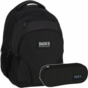 ZESTAW 2w1 BACKUP CZARNY PLECAK DUŻY SZKOLNY MŁODZIEŻOWY 3 KOMOROWY
