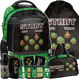PLECAK MINECRAFT SZKOLNY GAMING GAMER DO 1 KLASY DLA CHŁOPAKA KOMPLET 6w1