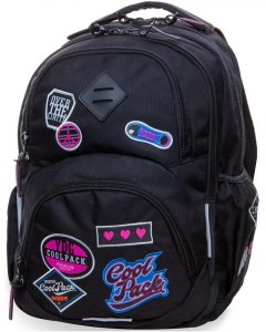 Plecak CP Czarny CoolPack z Naszywkami Dziewczęcy [B19056]