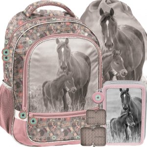 Szkolny Plecak Dziewczęcy Koń Konie Komplet Paso [PP20KO-260]