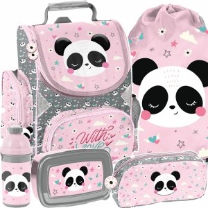 TORNISTER PANDA SZKOLNY DO 1 KLASY PODSTAWÓWKI DLA DZIEWCZYNY KOMPLET 5w1