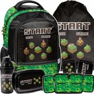 PLECAK MINECRAFT SZKOLNY GAMING GAMER DO 1 KLASY DLA CHŁOPAKA KOMPLET 5 ele