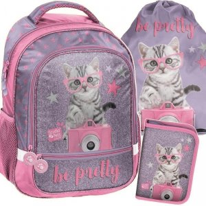 Plecak dla Dziewczynki Szkolny Komplet w Kotki Koty [PTG-260]