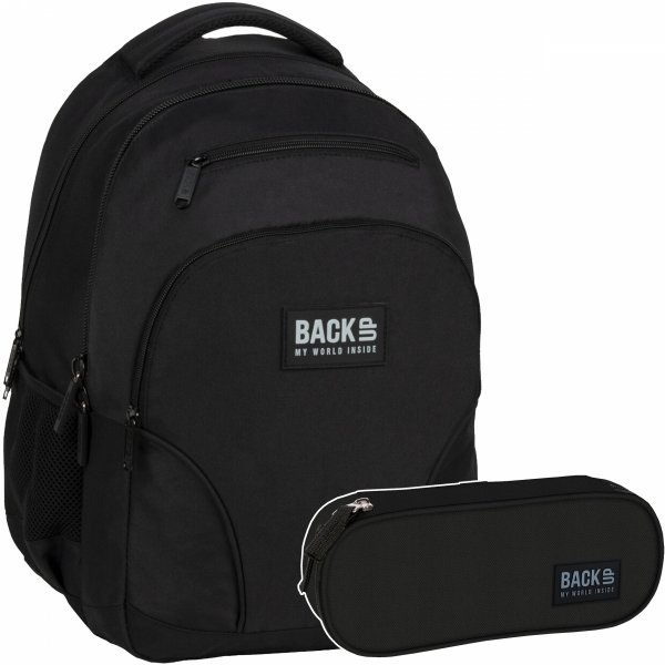 ZESTAW 2w1 BACKUP CZARNY PLECAK DUŻY SZKOLNY MŁODZIEŻOWY 3 KOMOROWY