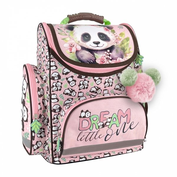 TORNISTER z PANDĄ SZKOLNY ZESTAW 5el DLA DZIEWCZYNY Z MISIEM DO 1 KLASY
