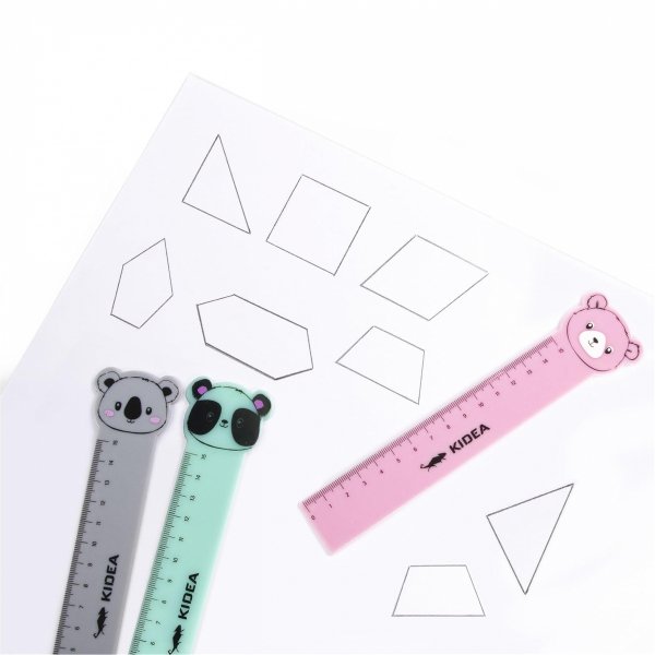 3 szt LINIJKA 15 cm KIDEA PLASTIKOWA DLA DZIECI Z FIGURKĄ ZWIERZĄTKA