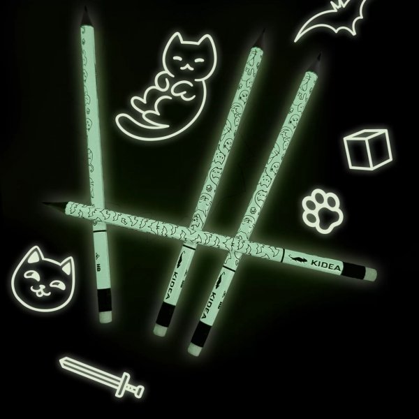5szt. Ołówek Świecący w Ciemności Okrągły Szkolny Hb z Gumką Kidea [OSCKA]