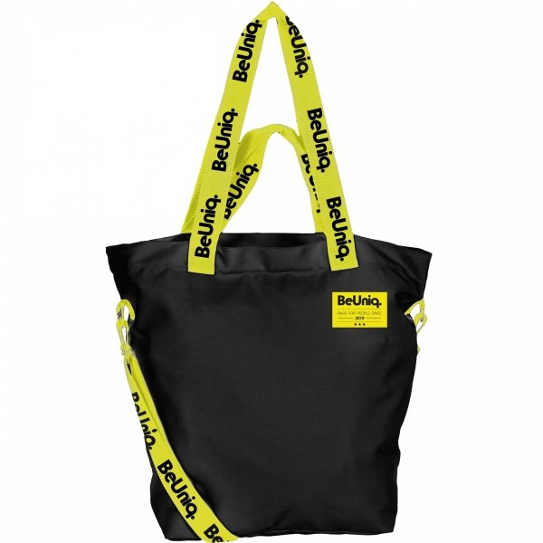 Czarna Shopperka Beuniq Damska Torba na Ramię z żółtymi Paskami [PPY22-646]