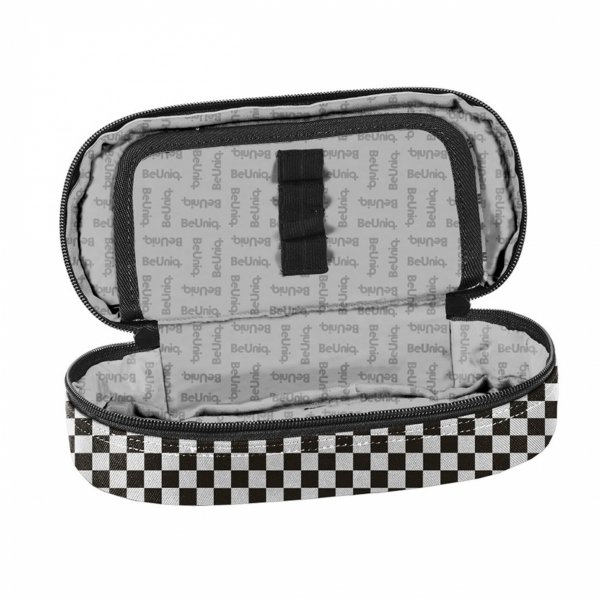 PIÓRNIK SZACHOWNICA CZARNY ETUI SZKOLNY USZTYWNIANY MŁODZIEŻOWY Z KLAPKĄ