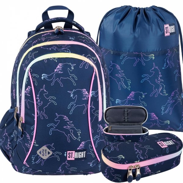 JEDNOROŻEC PLECAK ST.RIGHT UNICORN SZKOLNY MŁODZIEŻOWY DZIEWCZĘCY KOMPLET