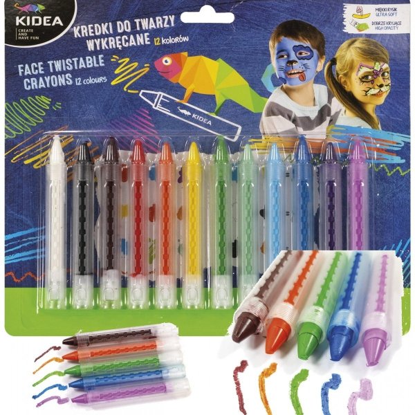 Kredki do Malowania Twarzy 12 kol Kidea Wykręcane [KDTW12KA]