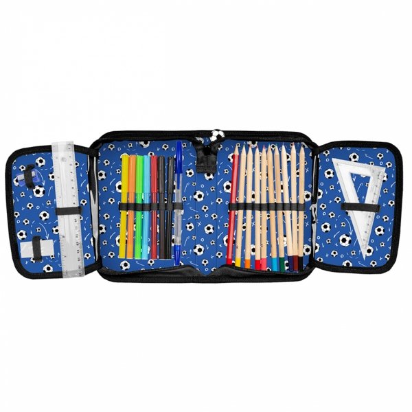 PIÓRNIK Z WYPOSAŻENIEM SZKOLNY PIŁKARSKI PIŁKA NOŻNA FOOTBALL NIEBIESKI