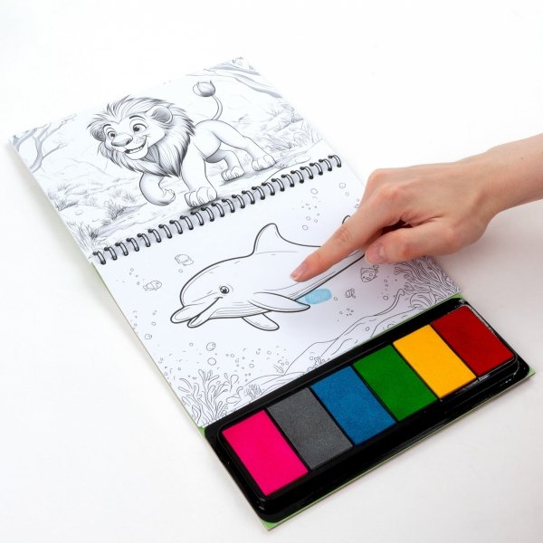 KOLOROWE ODCISKI KREATYWNE ZOO ZWIERZAKI KOLOROWANIE PALCAMI KIDEA