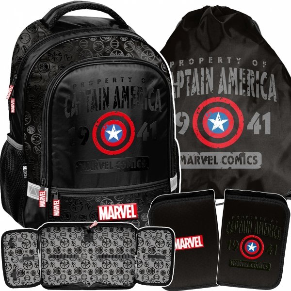 PLECAK SZKOLNY KAPITAN AMERYKA DO 1 KLASY DLA CHŁOPAKA AVENGERS ZESTAW 3el