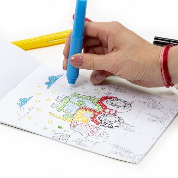 Flamastry do Malowania Kropkami ze Stempelkami i Kolorowanka Auta Cars Kidea Pojazdy [ZFMKSKPKA]