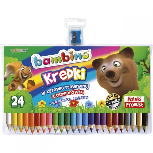 Kredki Bambino Ołówkowe 24 Kolory Grube Drewniane +Temperówka [000447]