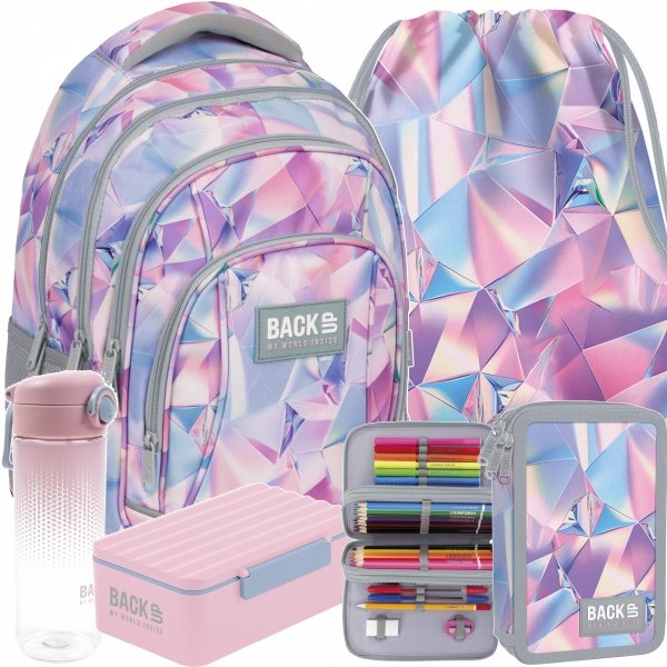 PLECAK BACKUP REFLEKSY SZKOLNY MŁODZIEŻOWY DLA DZIEWCZYNY ZESTAW 5w1
