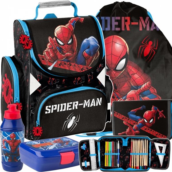 KOMPLET 5w1 TORNISTER SPIDER-MAN SZKOLNY MARVEL DLA CHŁOPAKÓW DO 1 KLASY