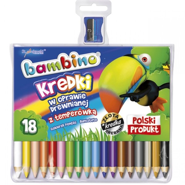 Bambino Kredki Ołówkowe 18 Kolorów Grube Drewniane +Temperówka [000348]