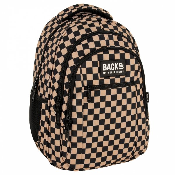 SZKOLNY PLECAK MŁODZIEŻOWY BACKUP KOMPLET 5w1 SZACHOWNICA BEŻOWA KRATA