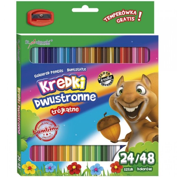 Bambino Kredki Dwustronne Trójkątne 24/48 Kolorów Drewniane +Temperówka [4964]