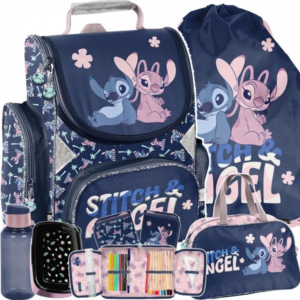 TORNISTER STITCH SZKOLNY DO KLAS 1-4 PODSTAWÓWKI ZESTAW 6 ele. STICH i LILO