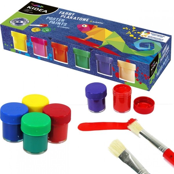 Farby Plakatowe 12 Kolorów 20ml Kidea dla Dzieci [FDPS8KA]