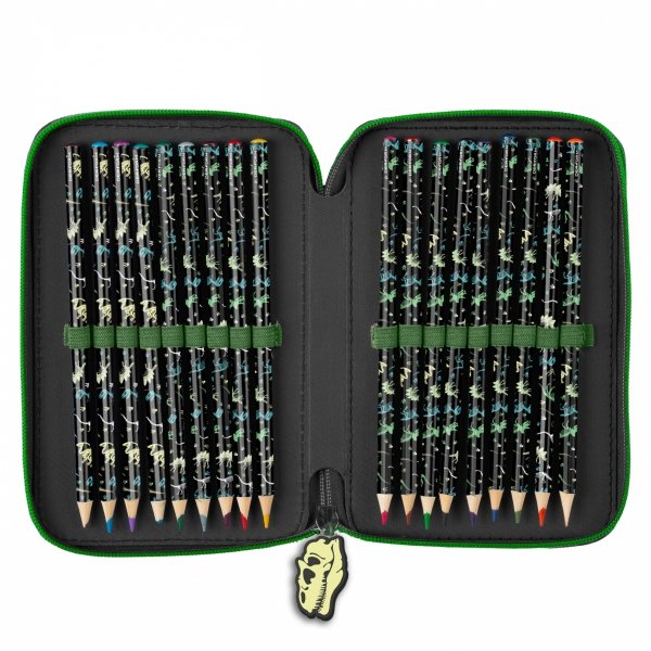 DINOZAURY PIÓRNIK SZKOLNY 3-KOMOROWY Z WYPOSAŻENIEM TYRANOZAUR T-REX