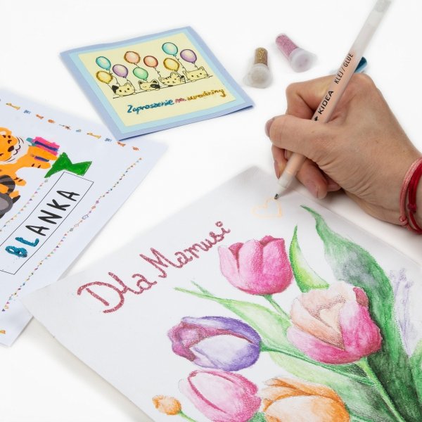 PRECYZYJNY KLEJ W CIENKOPISIE OZDOBNY + BROKAT 5 KOLORÓW KIDEA