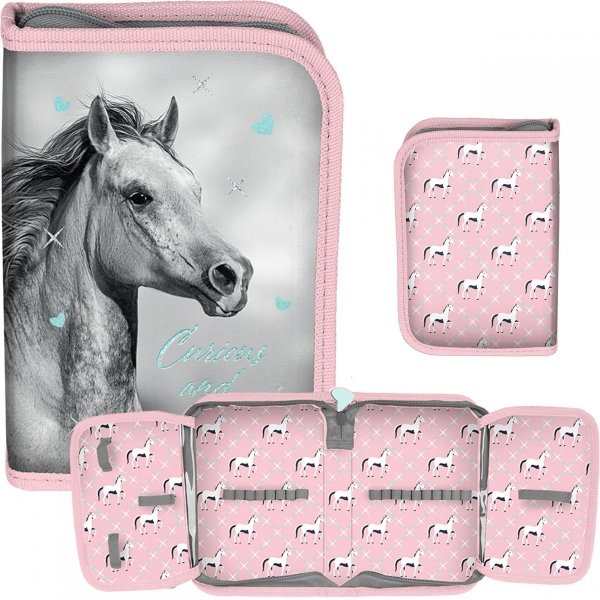 Piórnik z Koniem Szkolny Jednokomorowy Rozkładany Koń [PP23KO-P001BW]