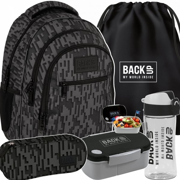 PLECAK MŁODZIEŻOWY CZARNY BACKUP SZKOLNY DERFORM 4 komorowy KOMPLET 5w1