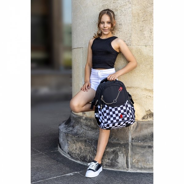 ST.RIGHT PLECAK SZKOLNY MŁODZIEŻOWY SZACHOWNICA K-POP CHAIN DUŻY ZESTAW 3el