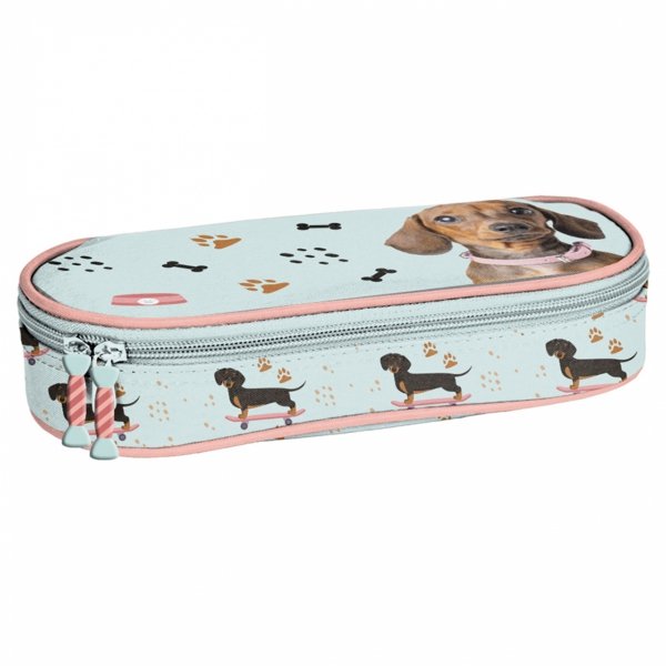 PIÓRNIK Z PIESKIEM SZKOLNY DLA DZIEWCZYNY OTWIERANY Z KLAPKĄ PIESEK DOG PASO