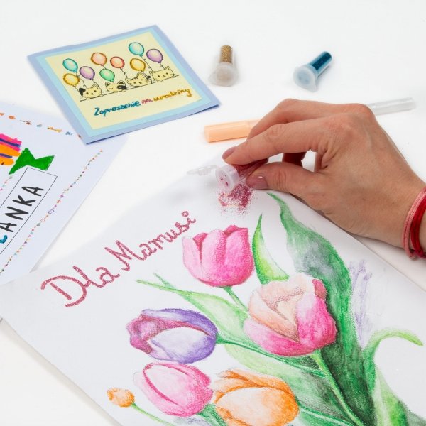 PRECYZYJNY KLEJ W CIENKOPISIE OZDOBNY + BROKAT 5 KOLORÓW KIDEA