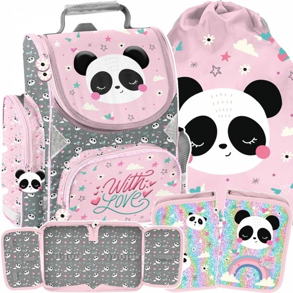 PANDA TORNISTER DO SZKOŁY DO 1 KLASY PODSTAWÓWKI DLA DZIEWCZYNY ZESTAW 3w1