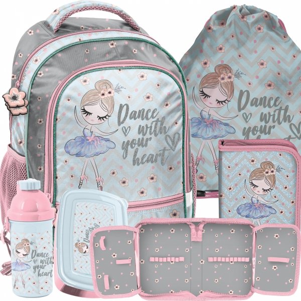 PLECAK SZKOLNY DLA DZIEWCZYNY KOMPLET 5w1 BALETNICA TANCERKA BALERINA PASO