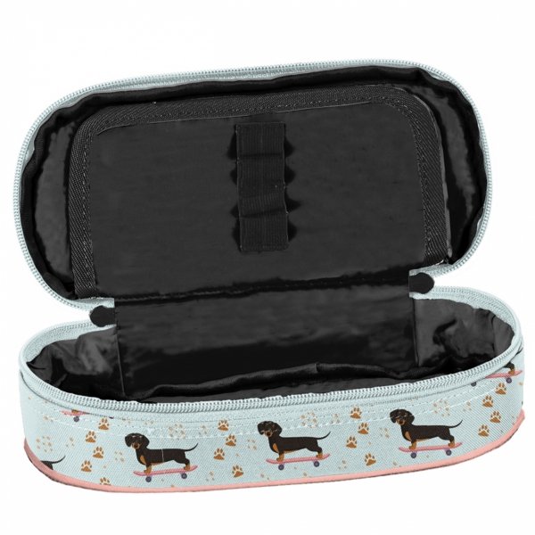 PIÓRNIK Z PIESKIEM SZKOLNY DLA DZIEWCZYNY OTWIERANY Z KLAPKĄ PIESEK DOG PASO