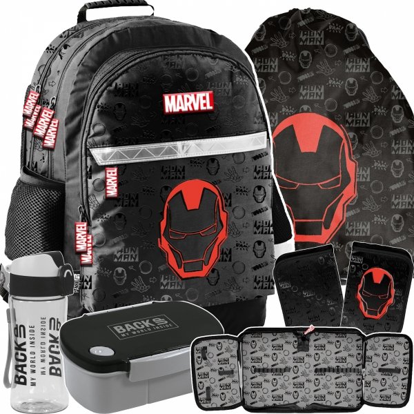 PLECAK IRON MAN SZKOLNY AVENGERS PODSTAWÓWKI DLA CHŁOPAKA ZESTAW 5w1 PASO