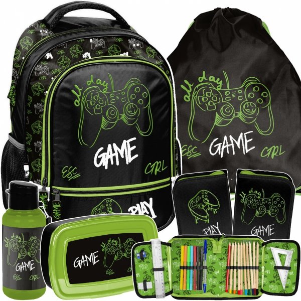 PLECAK GAMEPAD SZKOLNY GRA DO 1 KLASY PODSTAWÓWKI DLA CHŁOPAKA KOMPLET 5w1