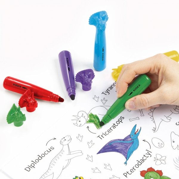 PISAKI FLAMASTRY JUMBO Z FIGURKĄ DINOZAURY 6 KOLORÓW KIDEA SZKOLNE MAZAKI