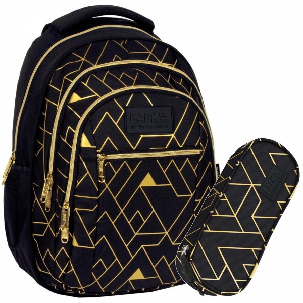 MŁODZIEŻOWY PLECAK BACKUP GEOMETRIC GOLD DZIEWCZĘCY SZKOLNY KOMPLET 2w1
