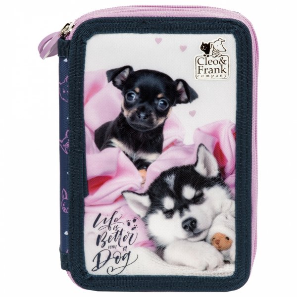 Piórnik Szkolny 2-kom z Wyposażeniem z Pieskiem Derform Pieski [PWDCF38]